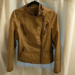 Gorgeous tan distressed look faux leather jacket